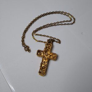 Vintage Metal Decorative Cross Necklace 23 Inches